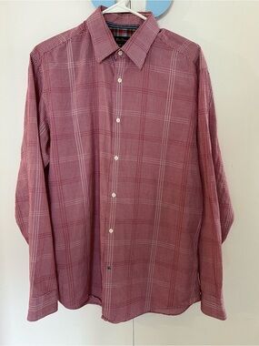 Ben Sherman Men's Red Gingham Plaid Dress Shirt